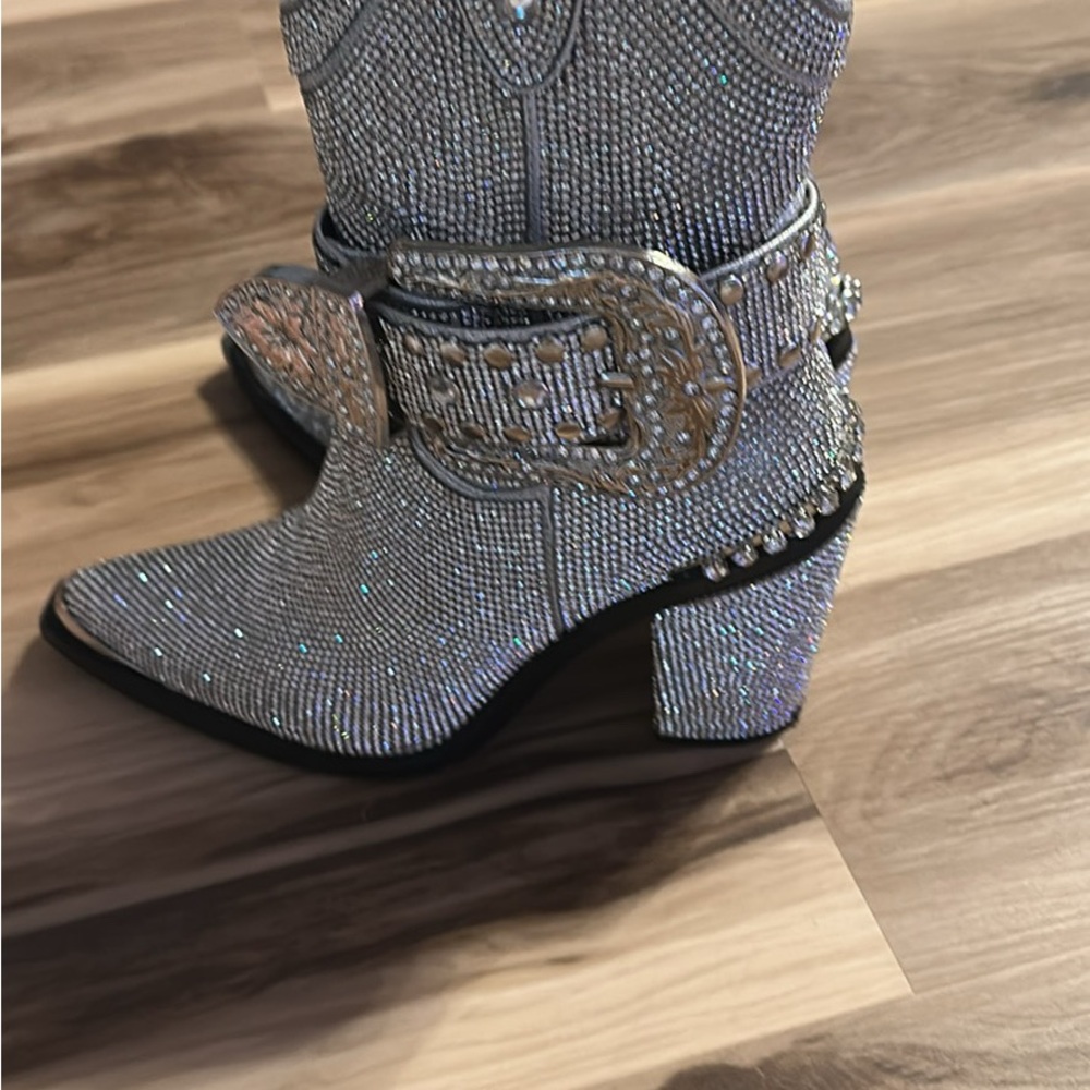 Dolls Kill Silver Rhinestone Heeled Boots